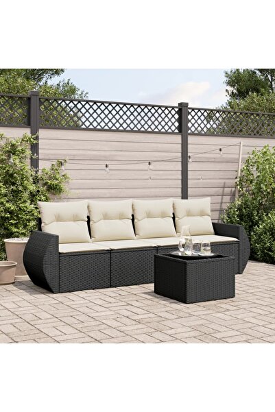 vidaxl Set mobilier de gradina cu perne, 5 piese, negru, poliratan