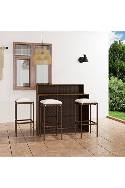 vidaxl Set mobilier bar de gradina cu perne, 4 piese, maro