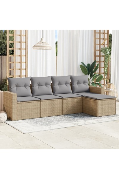 vidaxl Garden sofa set with cushions, 5 pieces, beige, polyrattan