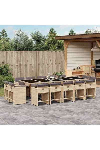 vidaxl Set mobilier gradina cu perne, 15 piese, bej combinat poliratan