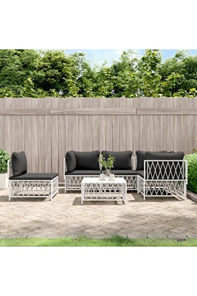 vidaxl Set mobilier de gradina, 6 piese, cu perne, alb, otel