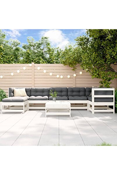 vidaxl Garden furniture set, 8 pieces, white, solid pine wood