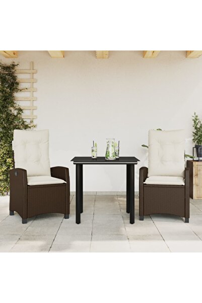 vidaxl Set mobilier de gradina cu perne, 3 piese, maro, poliratan