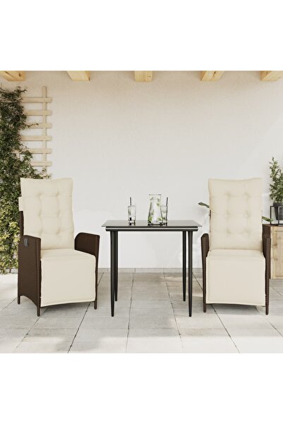 vidaxl Garden furniture set with cushions, 3 pieces, brown, polyrattan