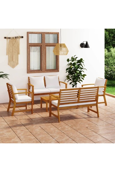 vidaxl Set mobilier de gradina cu perne, 5 piese, lemn masiv acacia