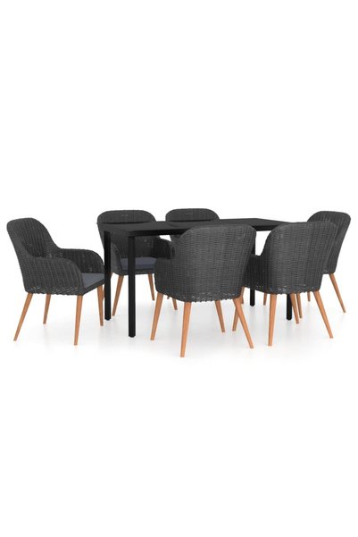 Syfax Set de masa pentru gradina, 7 piese, cu perne, negru