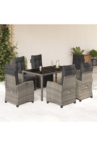 vidaxl Garden furniture set with cushions, 7 pieces, grey, polyrattan