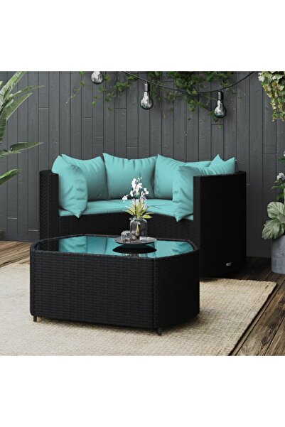 Concept Set mobilier relaxare grădină 4 piese cu perne poliratan negru