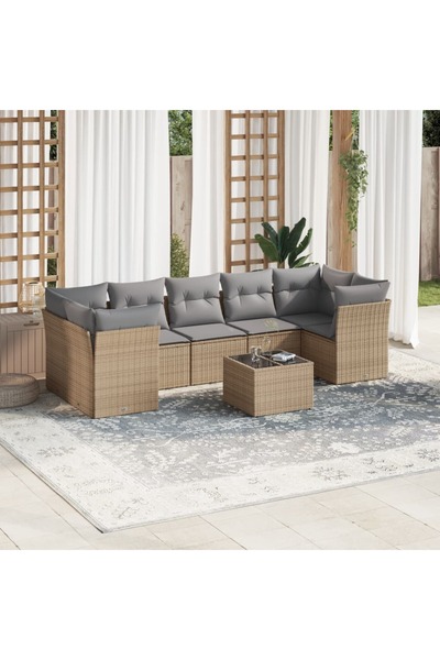 vidaxl Set canapele de gradina, 8 piese, cu perne, bej, poliratan