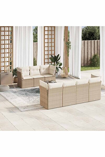 vidaxl Set canapele de gradina, 8 piese, cu perne, bej, poliratan