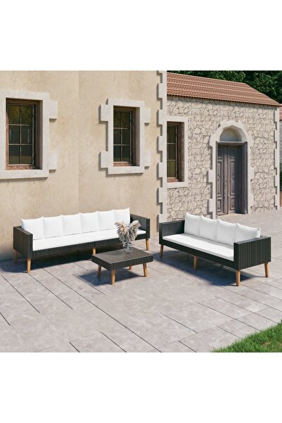 vidaxl Set mobilier de gradina cu perne, 3 piese, negru, poliratan