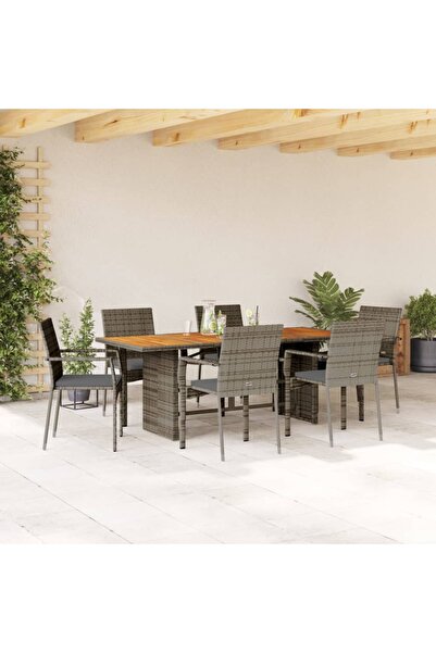 vidaxl Garden furniture set with cushions, 7 pieces, grey, polyrattan