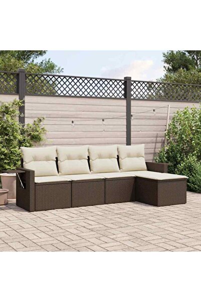 vidaxl Garden sofa set with cushions, 5 pieces, brown, polyrattan