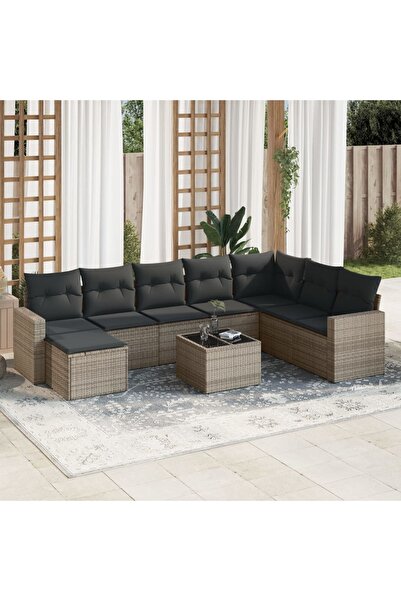 vidaxl Set canapele de gradina, 9 piese, cu perne, gri, poliratan
