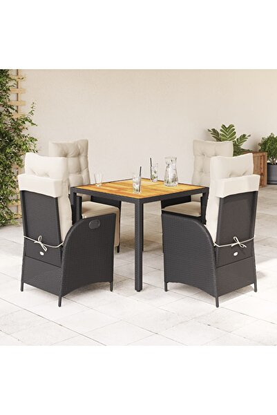 vidaxl Set mobilier de gradina cu perne, 5 piese, negru, poliratan
