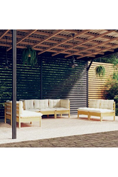 vidaxl Set mobilier gradina cu perne crem, 7 piese, lemn masiv de pin