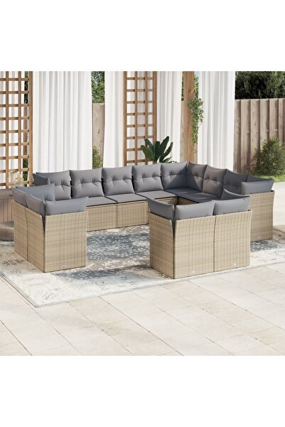 vidaxl Garden sofa set with cushions, 12 pieces, beige, polyrattan