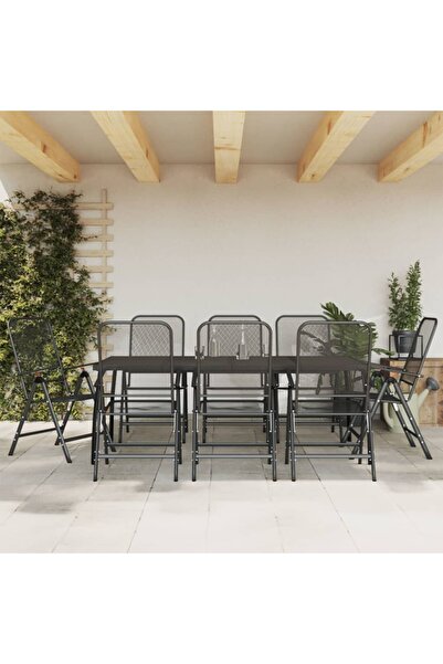 vidaxl Set de masa pentru gradina, 9 piese, plasa metalica antracit