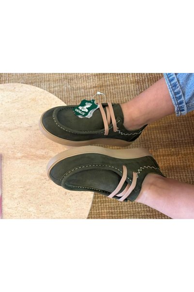 Venüs Women's Green Nubuck Leather Shoes
