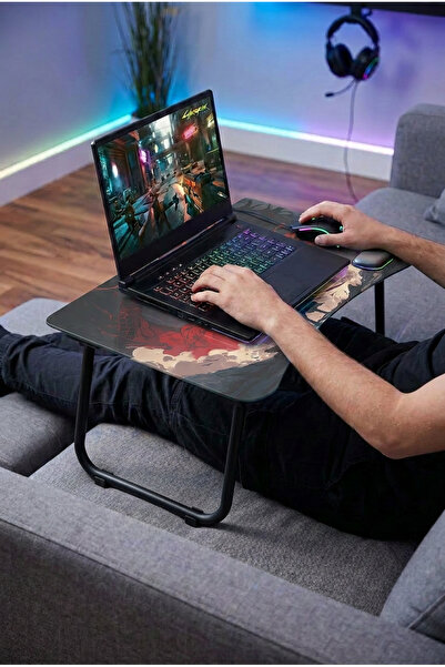 Zevahir Home Foldable Glass Laptop Stand - Red Dragon and Warrior Themed