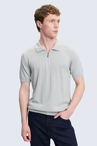Hatemoğlu Gray Regular Fit Polo Collar Cotton T-Shirt