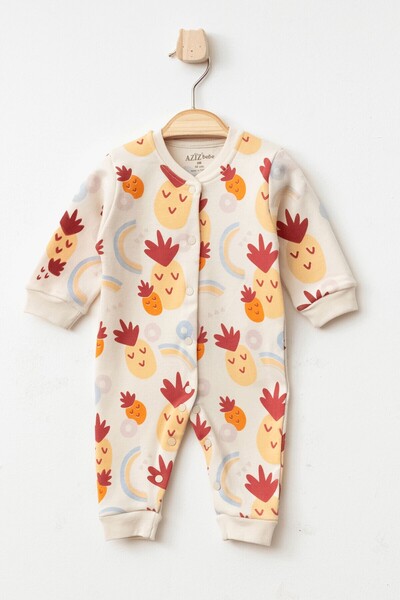 Aziz Bebe Baby Girl Snap Fastener Pineapple Patterned Jumpsuit 0 Month - 6 Mo...
