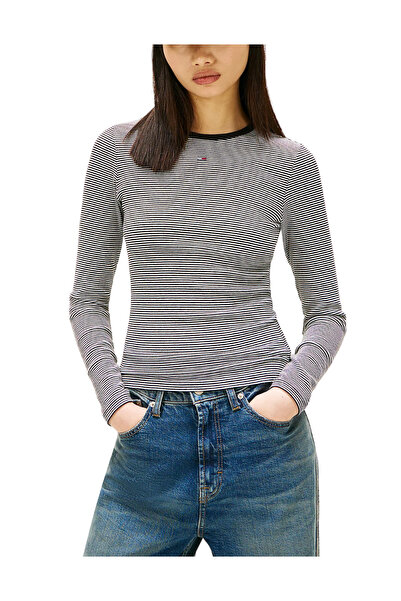 Tommy Hilfiger Γυναικείο Ριγέ Μακρυμάνικο T-shirt Μαύρο Tommy Jeans DW0DW1738...