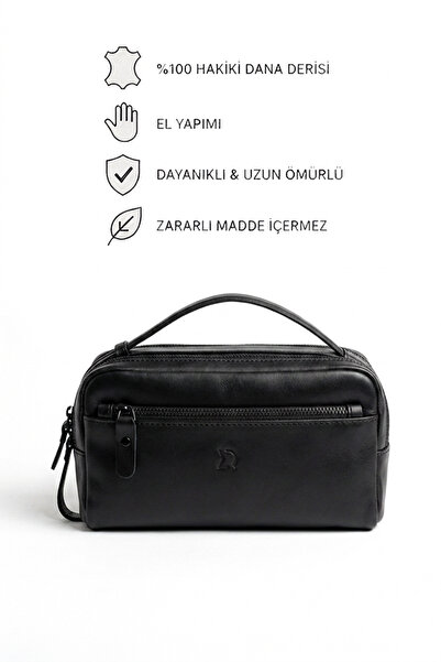 modacix Crazy Genuine Cowhide Leather Men's Handbag – Black Vintage Style, Ve...