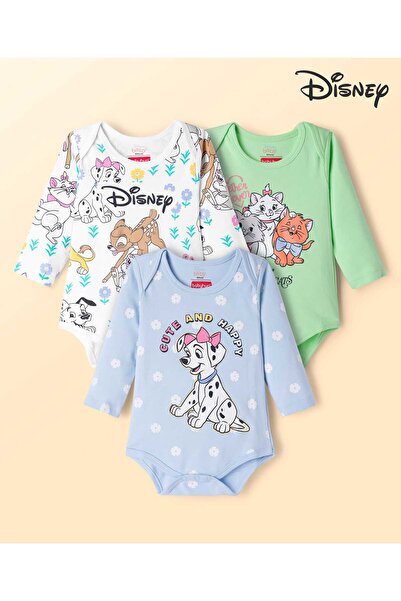 Babyhug Disney Knit Onesie with Disney Character Graphic, Pack of 3 - Light B...