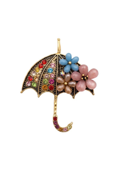 Hugs and Gifts Çiçek Detaylı Taşlı Şemsiye Broş 🌸☂️✨