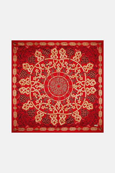 Vakko KIRMIZI GEOMETRİK DESENLİ TWILL EŞARP