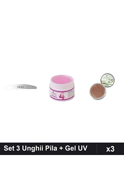 Makeup Set 3 Produse Unghii: Pila Emma 120/150 + 2x Gel Constructie FSM 15g, ...