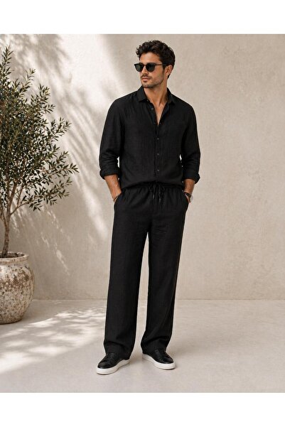 WENMİNG Men's Linen Fabric Shirt and Pants 2-Piece Summer Set