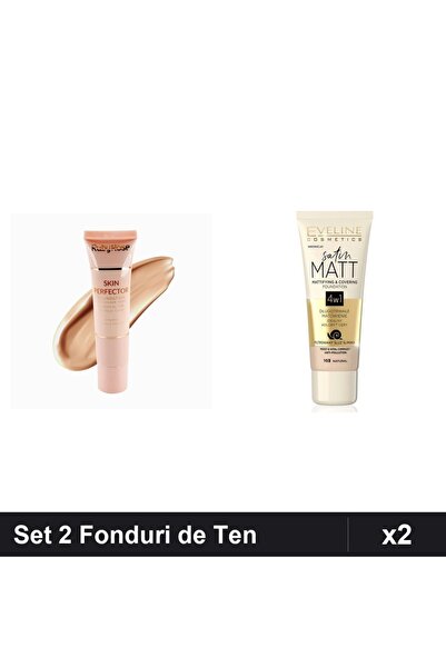 Makeup Set 2 Fonduri de Ten Skin Perfector Ruby Rose 04 și Eveline Satin Matt...
