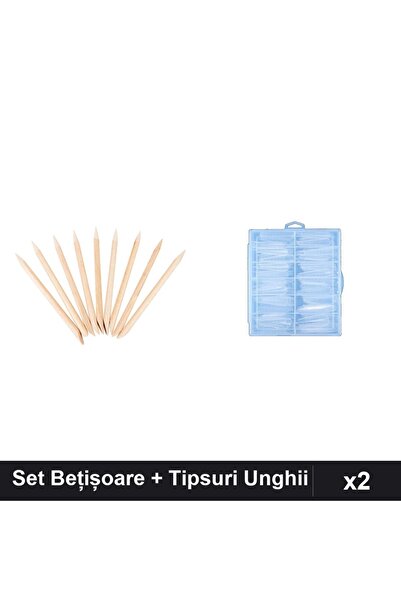 Makeup Set 2 Îngrijire Unghii, 10 Bețișoare Portocal + 120 Tipsuri Reutilizab...