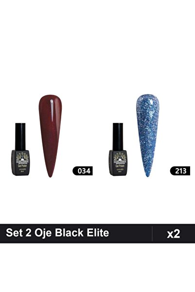 Makeup Set 2 Oje Semipermanente Black Elite 8ml, Nuante 034 213, Manichiura UV