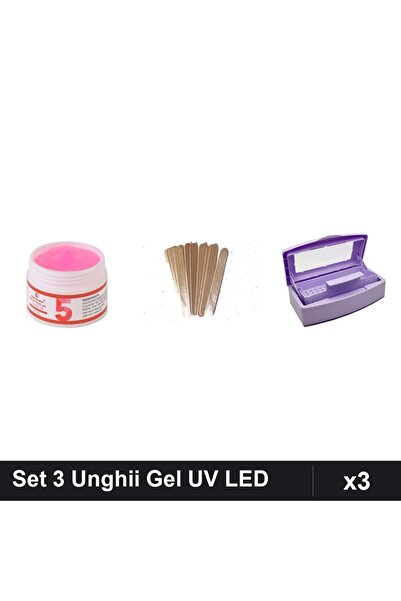 Makeup Set 3 Unghii Gel Constructie UV LED FSM 15g, Spatule Lemn, Sterilizato...