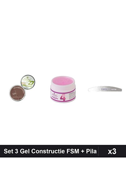Makeup Set 3 Gel Constructie UV LED FSM 15g, Nuante 27 04, Pila Unghii Emma 1...
