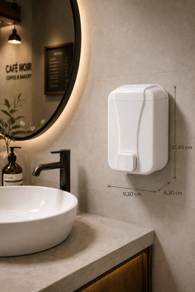 Alper Banyo 500 cc Beyaz Sıvı Sabunluk Duvara Monte Plastik Sıvı Sabun Dispanseri Cafe Otel WC Lavabo İçin