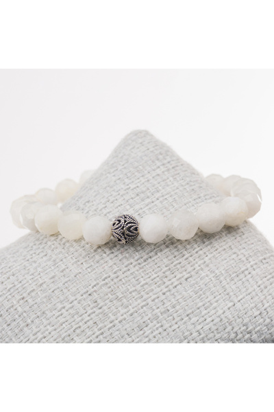 LADIN DOGALTAŞ Moon Stone Facet Cut Silver Bracelet-8 mm