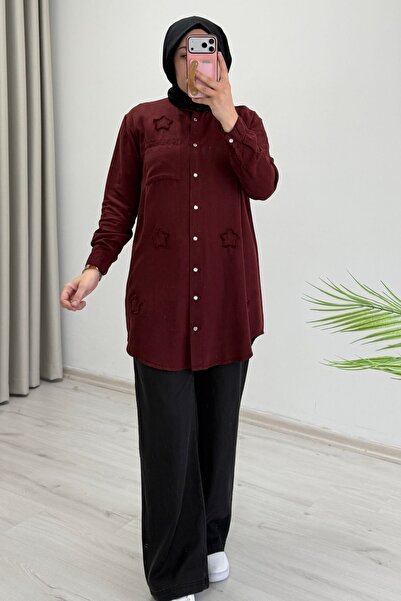 T Moda Store Noşhe Tansel Kumaş Yıldız Detaylı Çıtçıt Düğmeli Gömlek