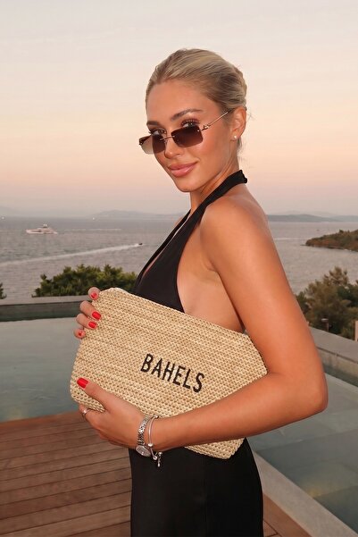 BAHELS Women's Embroidered Straw Portfolio Clutch Bag