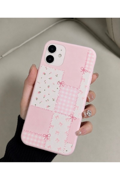 OVADA İphone 11 Uyumlu Çiçek Ve Kurdele Desenli Kadife Silikon Telefon Kılıfı