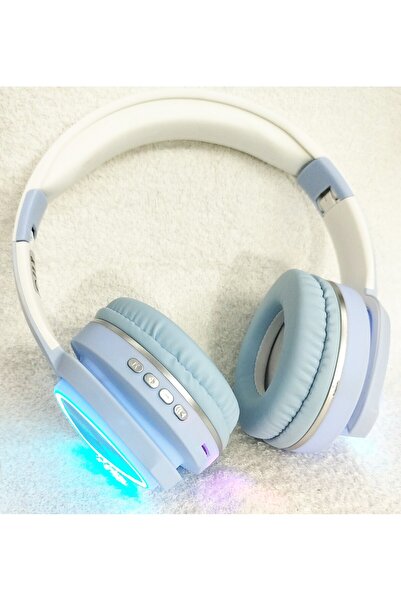 GM Kulak Üstü Bluetooth Kulaklık RGB LED ışıklı Super Bass Mavi
