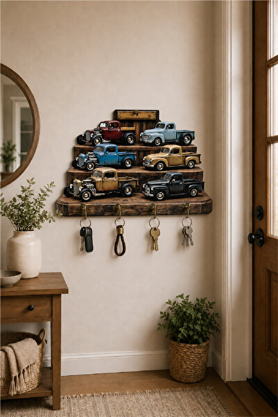 no77decor Klasik Araba ve Route 66 Temalı Dekoratif Duvar Askılı Anahtarlık –...