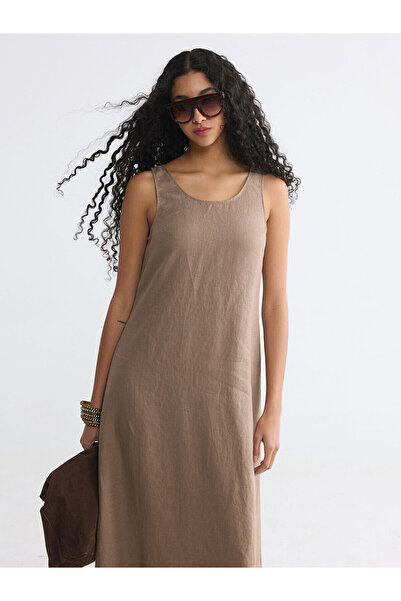 LC Waikiki Peak New Season U-Neck 100% Linen Dress