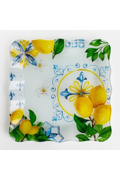 Zumzeria Farfurie de sticlă cu design cu lămâie 25x25cm