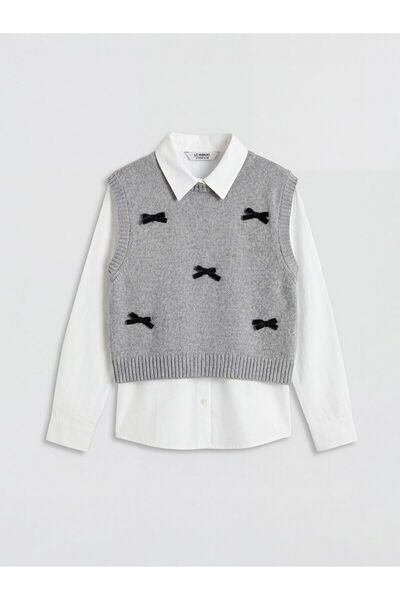 LC Waikiki White Bow Detail Girls' Sweater and Shirt