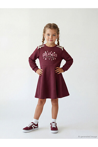 LC Waikiki Nevavm Oval Collar Printed Girl's Dress with a Difference