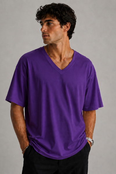ArtYus Tricou oversize unisex, fără imprimeu, cu decolteu în V – Tricou casua...